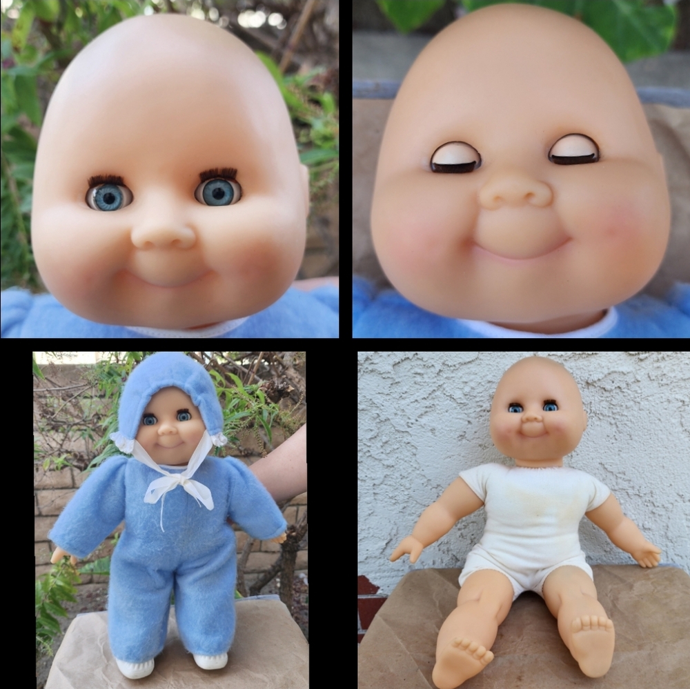 15" vintage Gotz Puppe German baby boy bald blue doll eyes close & open